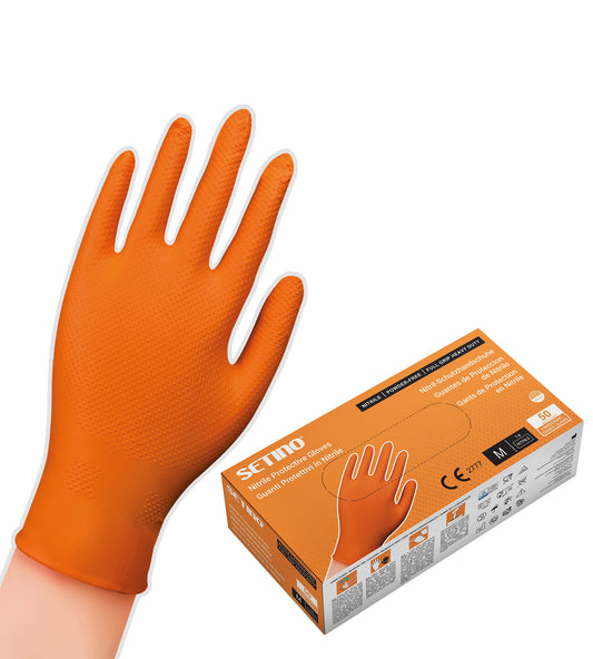 DNOP 2001-2004 nitrile full grip heavy duty protective glove powderfree orange 8.5 gram