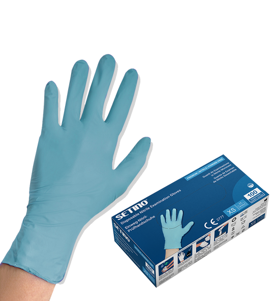NPF2001-2005 nitrilové vyšetrovacie a ochranné rukavice bez púdru modré 4,5 gramu