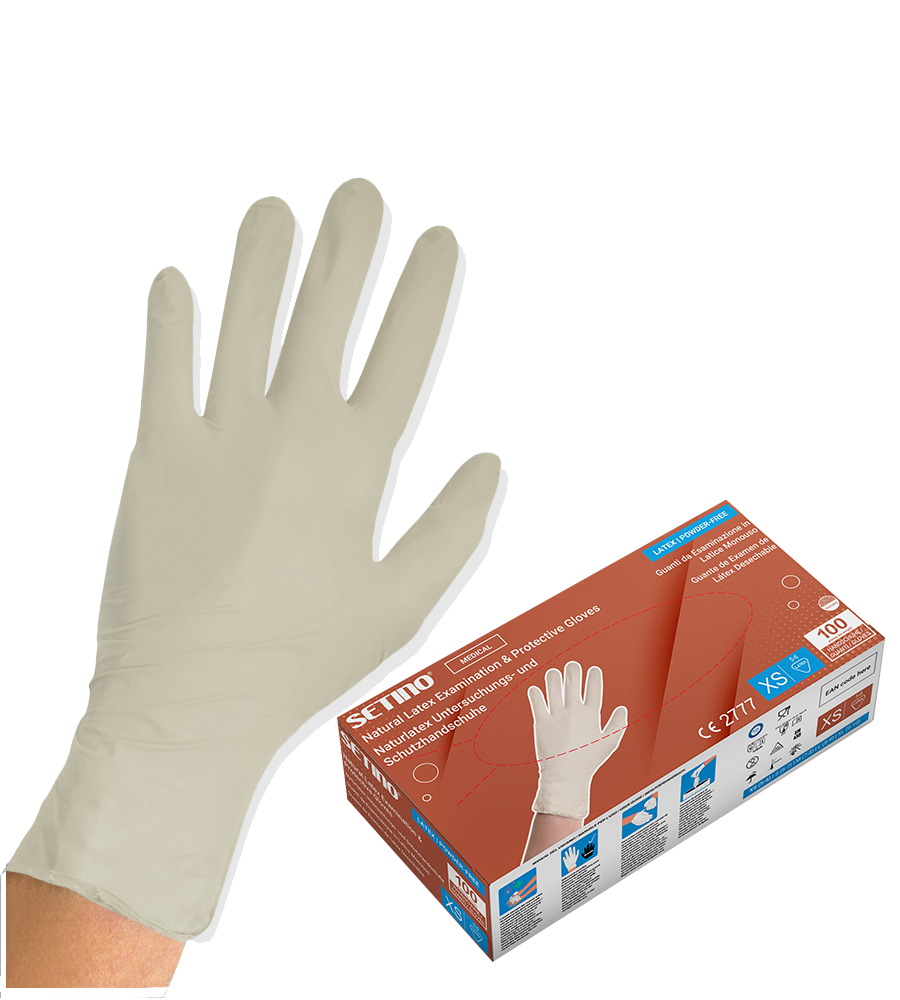 LO01 mănuși de examinare și protecție din latex cremă fără pulbere 5 grame