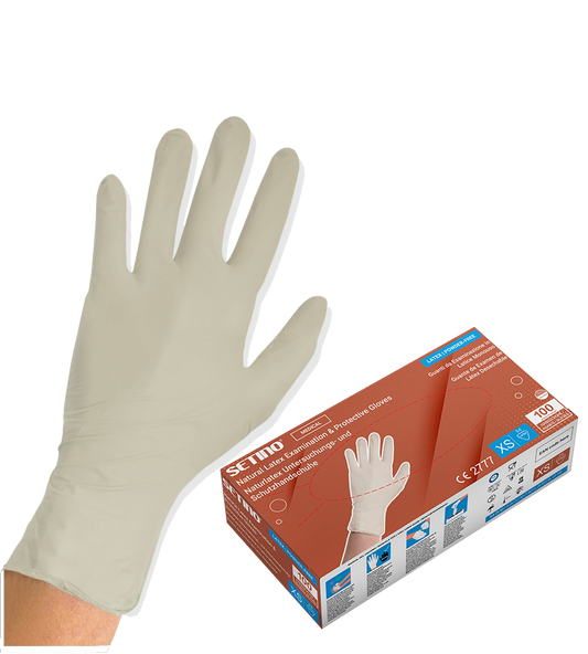 LO01 rękawice ochronne i egzaminacyjne lateksowe kremowe bezpudrowe 5 g