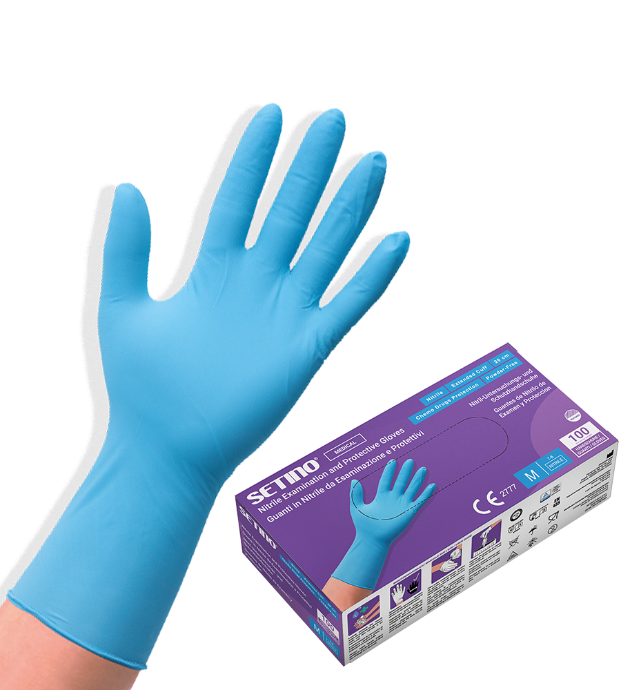 NPF2001-2005 29cm nitrylowe rękawice egzaminacyjne i ochronne powderfree niebieskie 5,5 grama