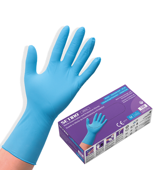 NPF2001-2005 29 cm nitrilové vyšetrovacie a ochranné rukavice bez púdru modré 5,5 g