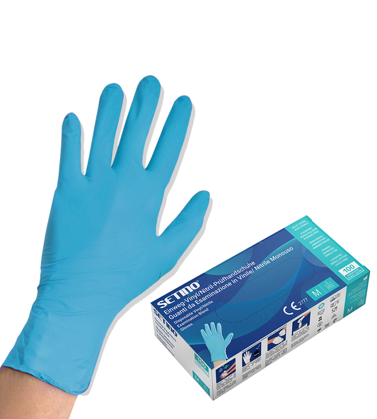 VNPF2001-2005 vitrilové vyšetrovacie a ochranné rukavice bez prášku modré 6 gramov