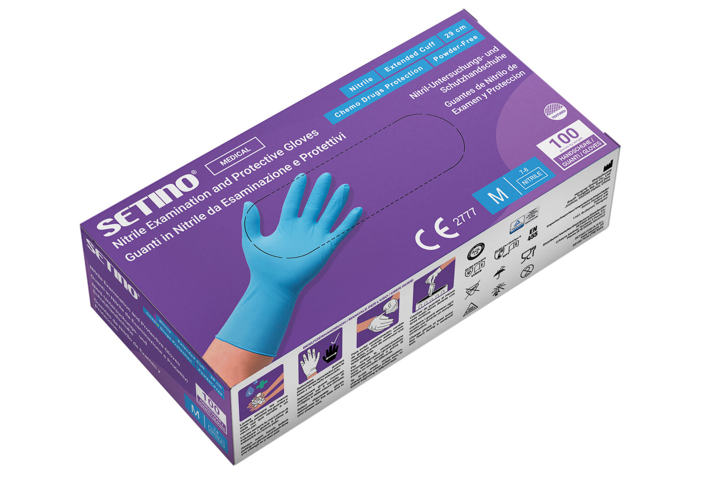 NPF2001-2005 29-сантиметрова нитрилна ръкавица за изследване и защита без прах, синя 5,5 грама